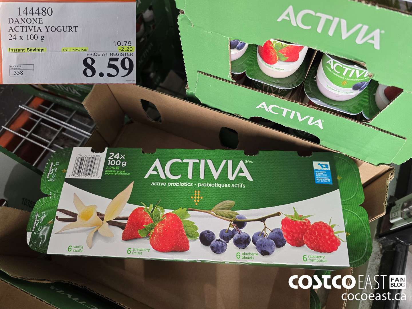 144480 DANONE ACTIVIA YOGURT 24 X 100 G ($2.20 INSTANT SAVINGS EXPIRES ON 2025-02-02) $8.59