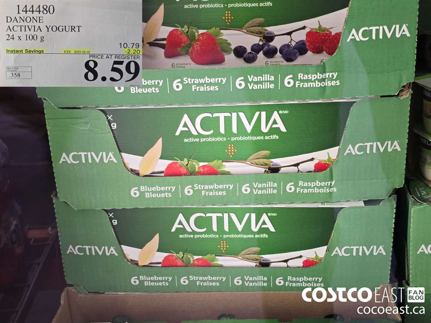 144480 DANONE ACTIVIA YOGURT 24 X 100 G ($2.20 INSTANT SAVINGS EXPIRES ON 2025-02-02) $8.59