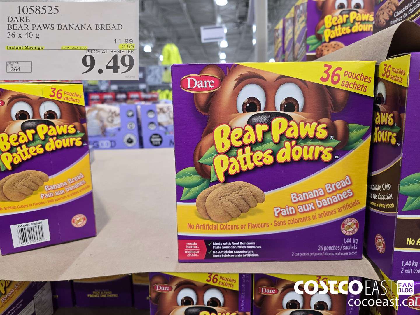 1058525 DARE BEAR PAWS BANANA BREAD 36 X 40 G ($2.50 INSTANT SAVINGS EXPIRES ON 2025-01-19) $9.49