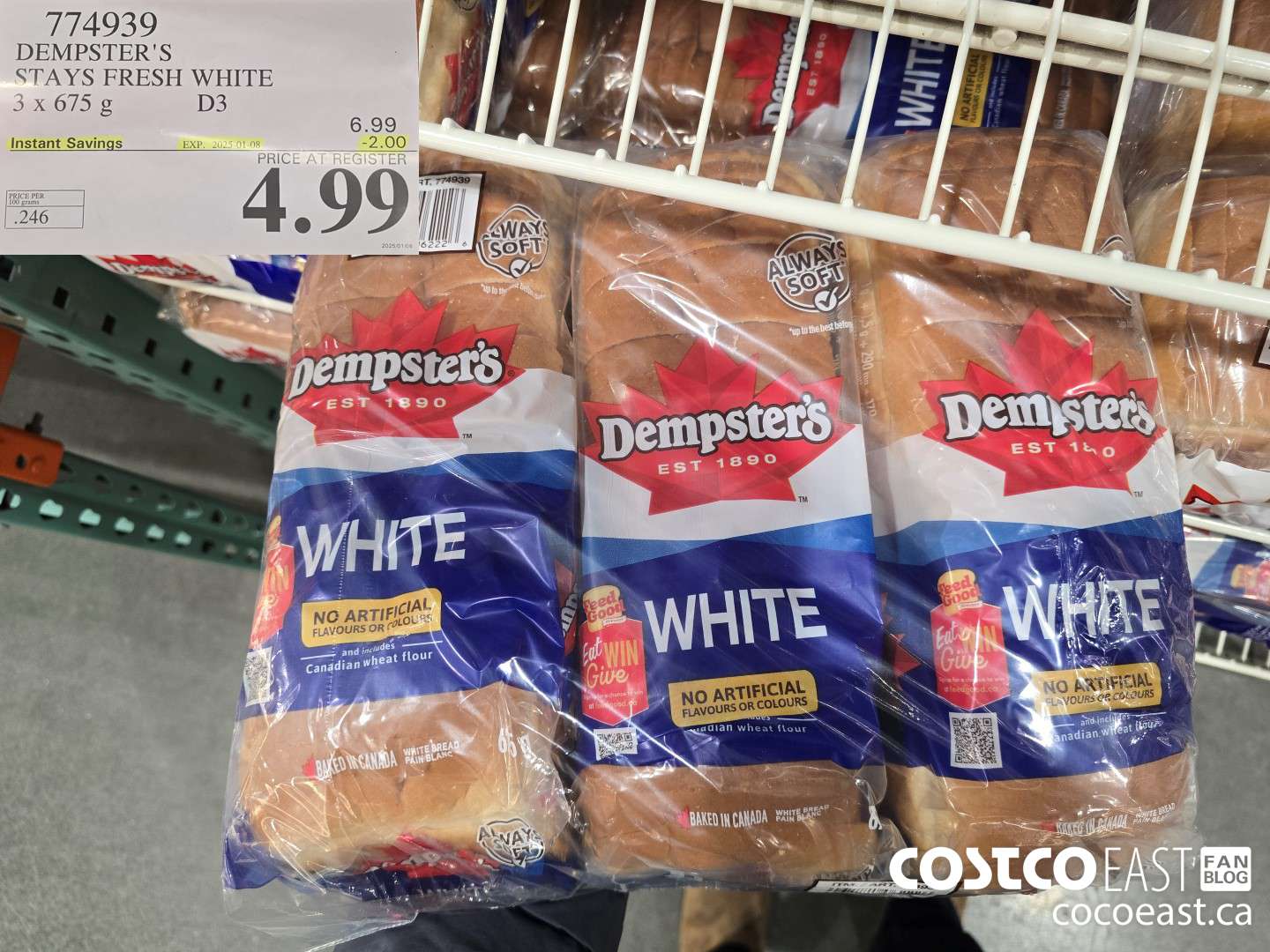 774939 DEMPSTER'S STAYS FRESH WHITE 3 x 675 g ($2.00 INSTANT SAVINGS EXPIRES ON 2025-01-08) $4.99