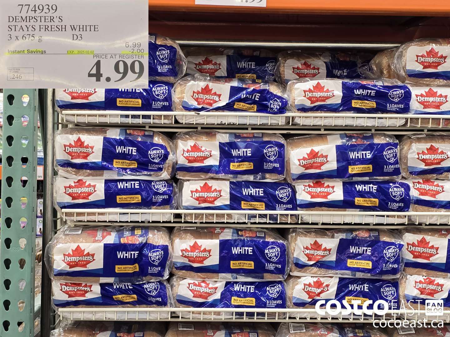 774939 DEMPSTER'S STAYS FRESH WHITE 3 x 675 g ($2.00 INSTANT SAVINGS EXPIRES ON 2025-02-02) $4.99