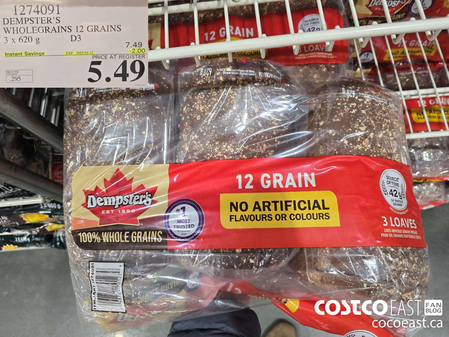 1274091 DEMPSTER'S WHOLEGRAINS 12 GRAINS 3 X 620 G ($2.00 INSTANT SAVINGS EXPIRES ON 2025-01-12) $5.49