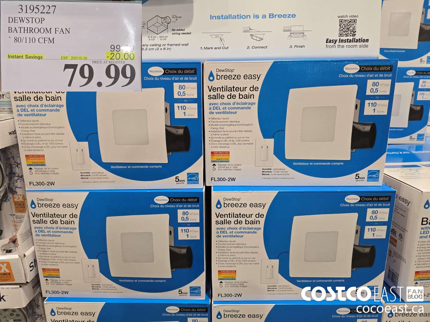 3195227 DEWSTOP BATHROOM FAN & SWITCH 80/110 CFM ($20.00 INSTANT SAVINGS EXPIRES ON 2025-01-26) $79.99