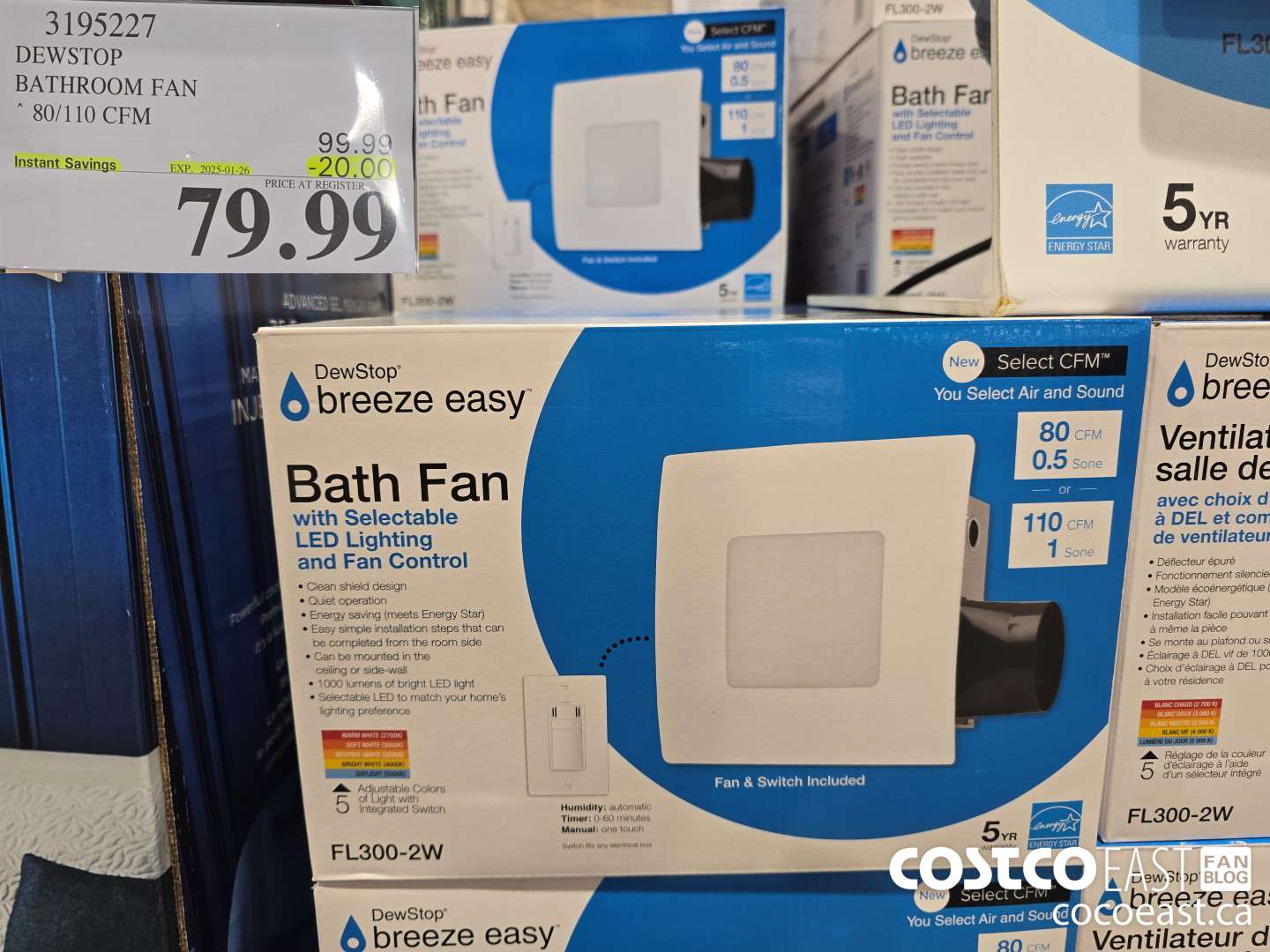 3195227 DEWSTOP BATHROOM FAN & SWITCH 80/110 CFM ($20.00 INSTANT SAVINGS EXPIRES ON 2025-01-26) $79.99