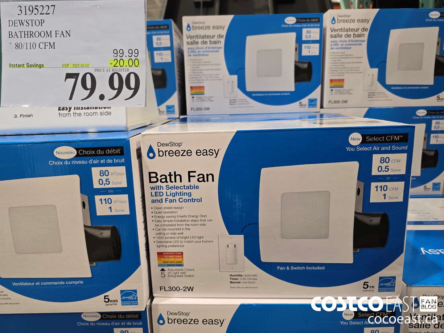 3195227 DEWSTOP BATHROOM FAN & SWITCH 80/110 CFM ($20.00 INSTANT SAVINGS EXPIRES ON 2025-02-02) $79.99