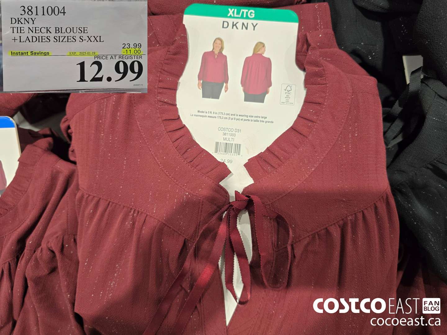 3811004 DKNY TIE NECK BLOUSE + LADIES SIZES S-XXL ($11.00 INSTANT SAVINGS EXPIRES ON 2025-01-19) $12.99