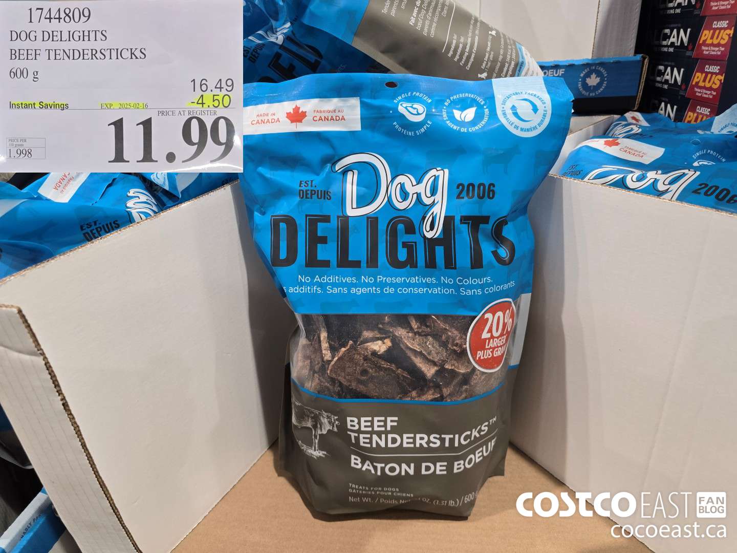 1744809 DOG DELIGHTS BEEF TENDERSTICKS 600 G ($4.50 INSTANT SAVINGS EXPIRES ON 2025-02-16) $11.99