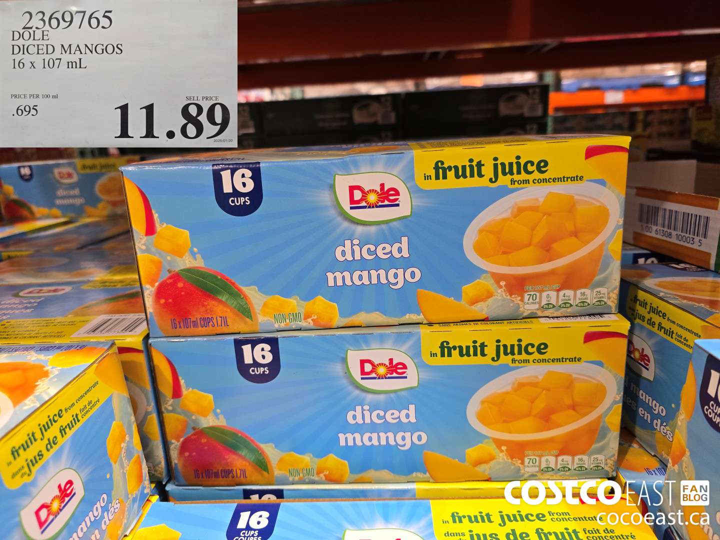 2369765 DOLE DICED MANGOS 16 X 107 ML $11.89