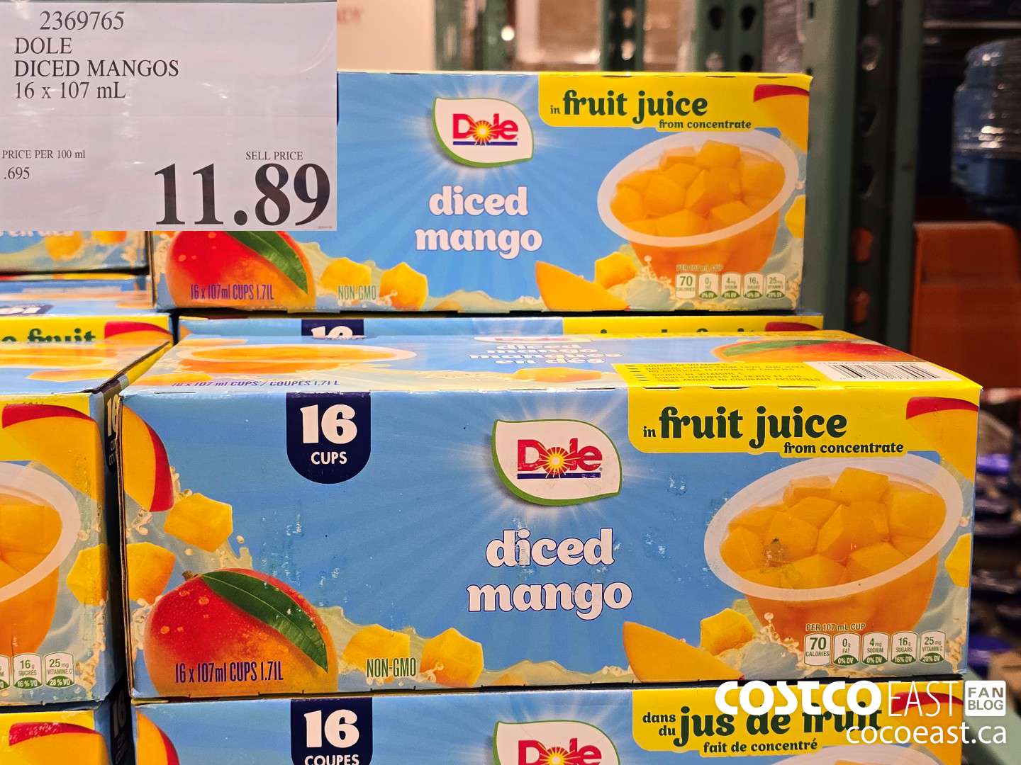 2369765 DOLE DICED MANGOS 16 X 107 ML $11.89