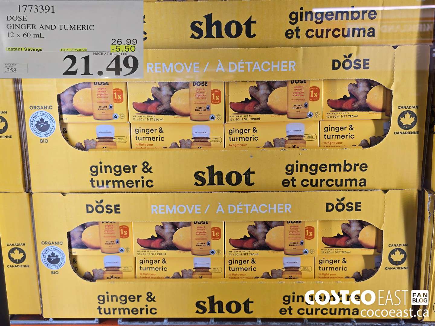 1773391 DOSE GINGER AND TUMERIC 12 x 60mL ($5.50 INSTANT SAVINGS EXPIRES ON 2025-02-02) $21.49