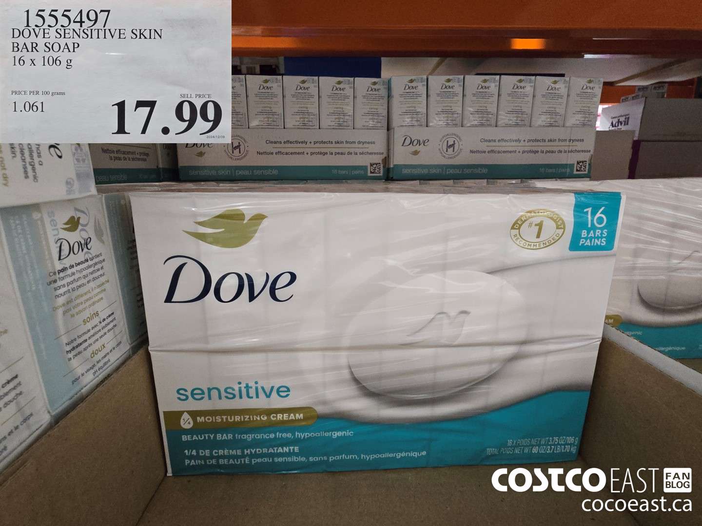 1555497 DOVE BAR SOAP SENSITIVE 16 x 106 g $17.99