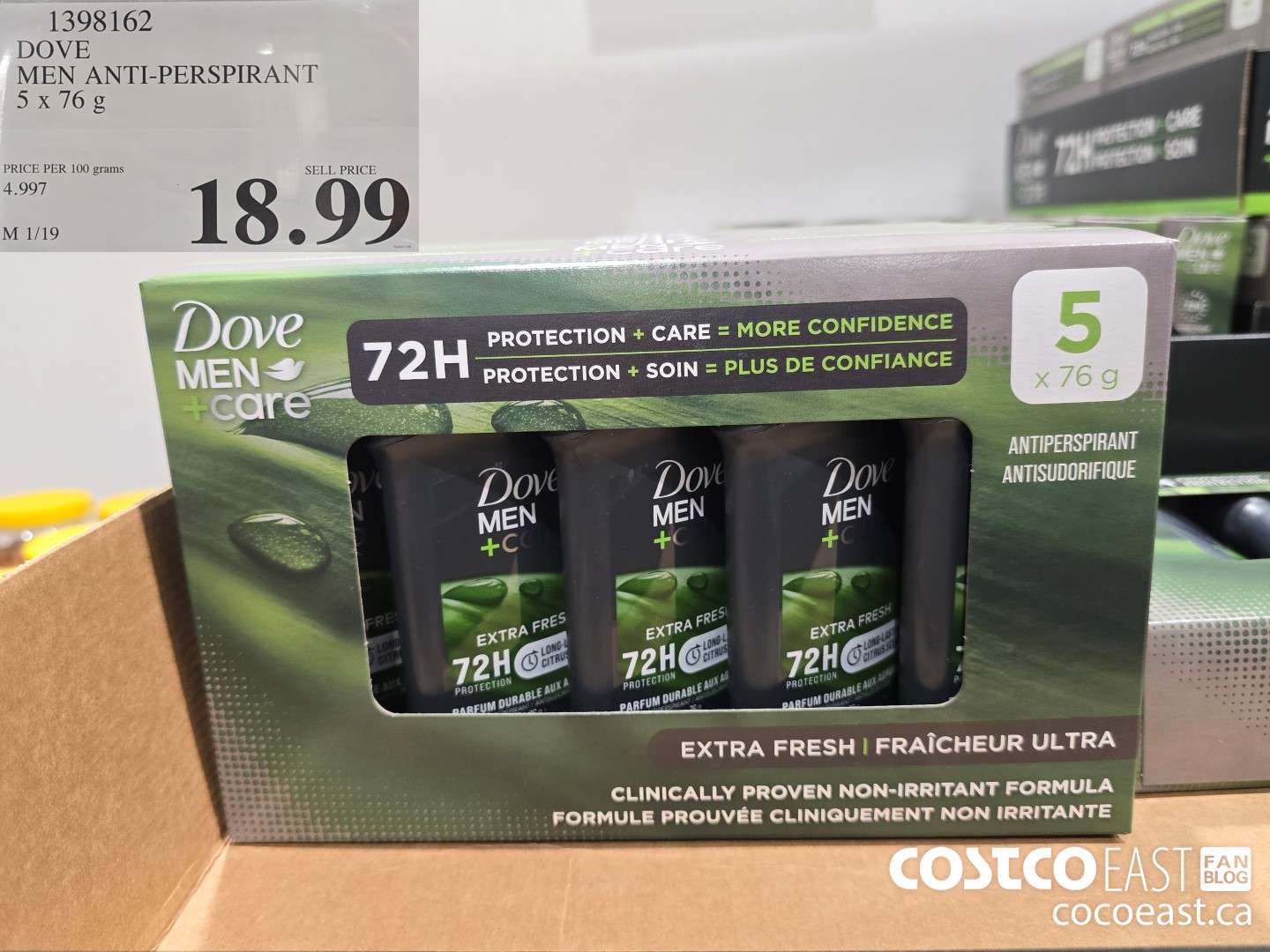 1398162 DOVE MEN ANTI-PERSPIRANT 5 x 76 g $18.99