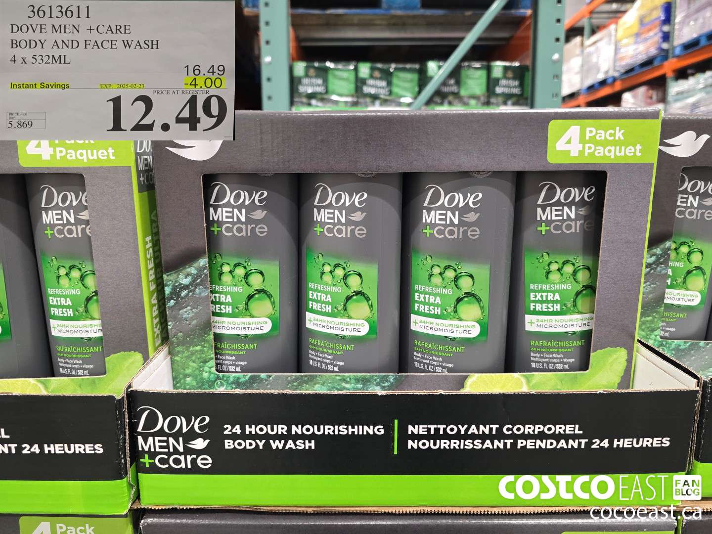 3613611 DOVE MEN +CARE BODY AND FACE WASH 4 x 532ML ($4.00 INSTANT SAVINGS EXPIRES ON 2025-02-23) $12.49
