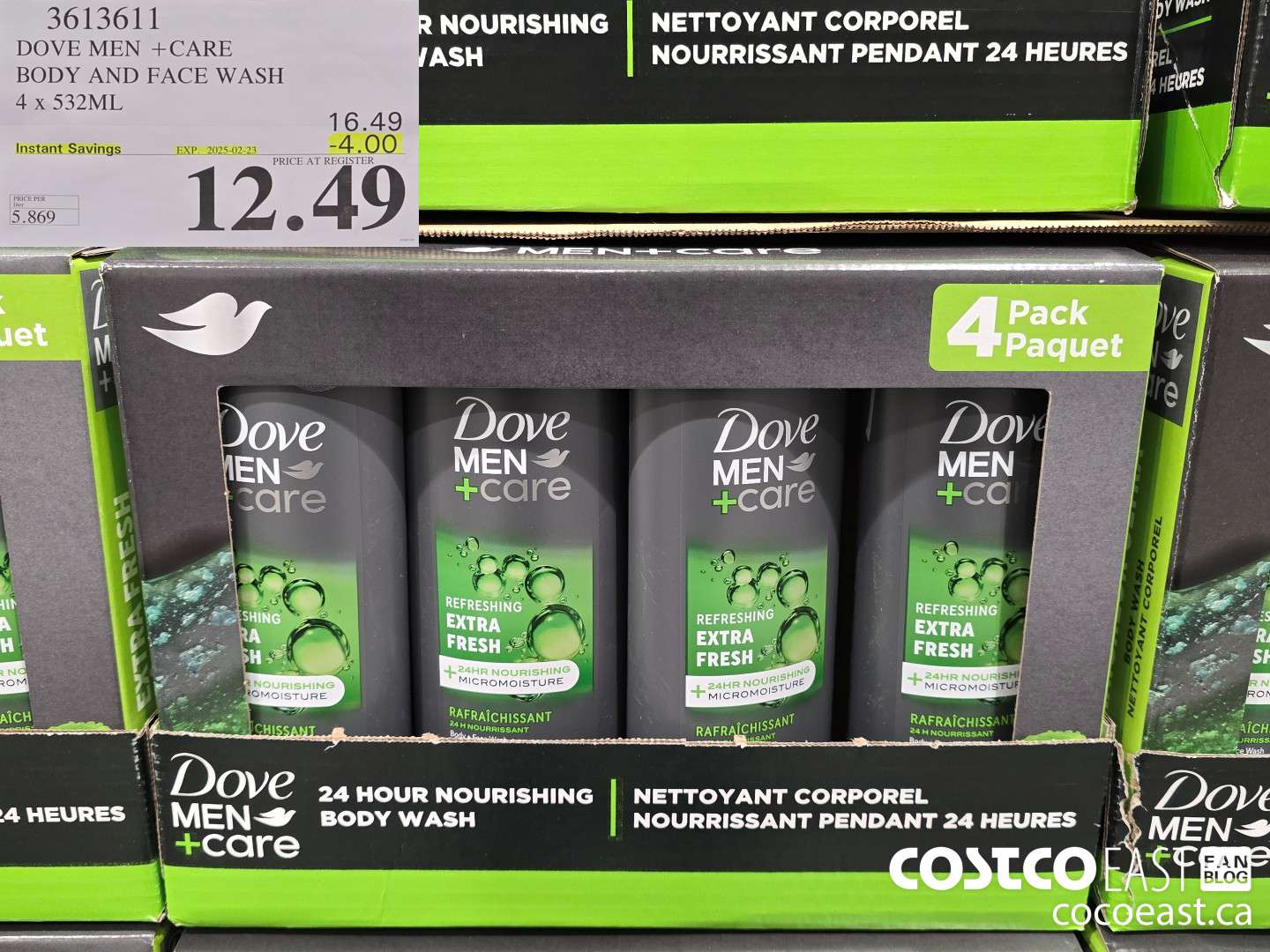 3613611 DOVE MEN +CARE BODY AND FACE WASH 4 x 532ML ($4.00 INSTANT SAVINGS EXPIRES ON 2025-02-23) $12.49