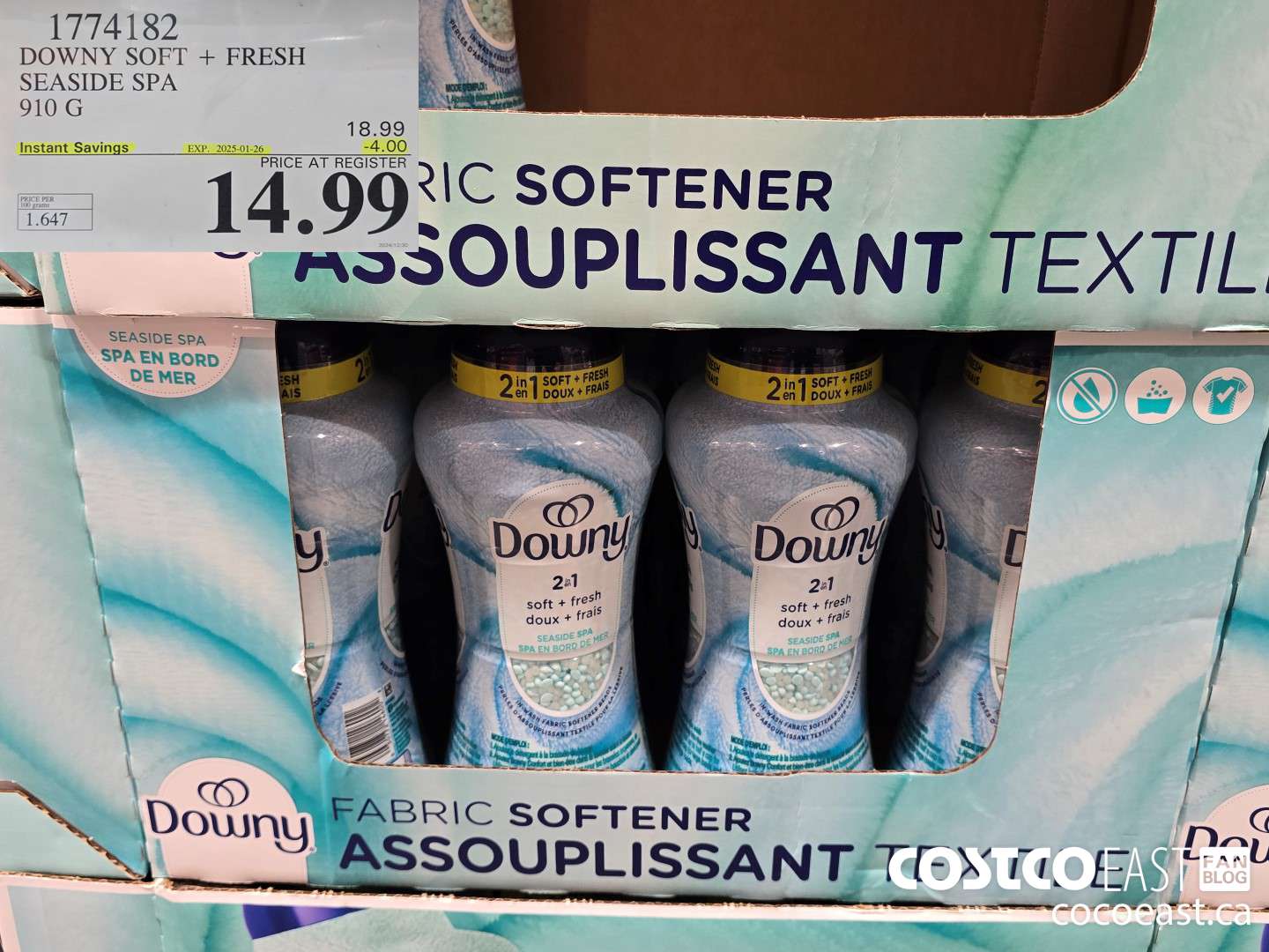 1774182 DOWNY SOFT + FRESH SEASIDE SPA 910 G ($4.00 INSTANT SAVINGS EXPIRES ON 2025-01-26) $14.99