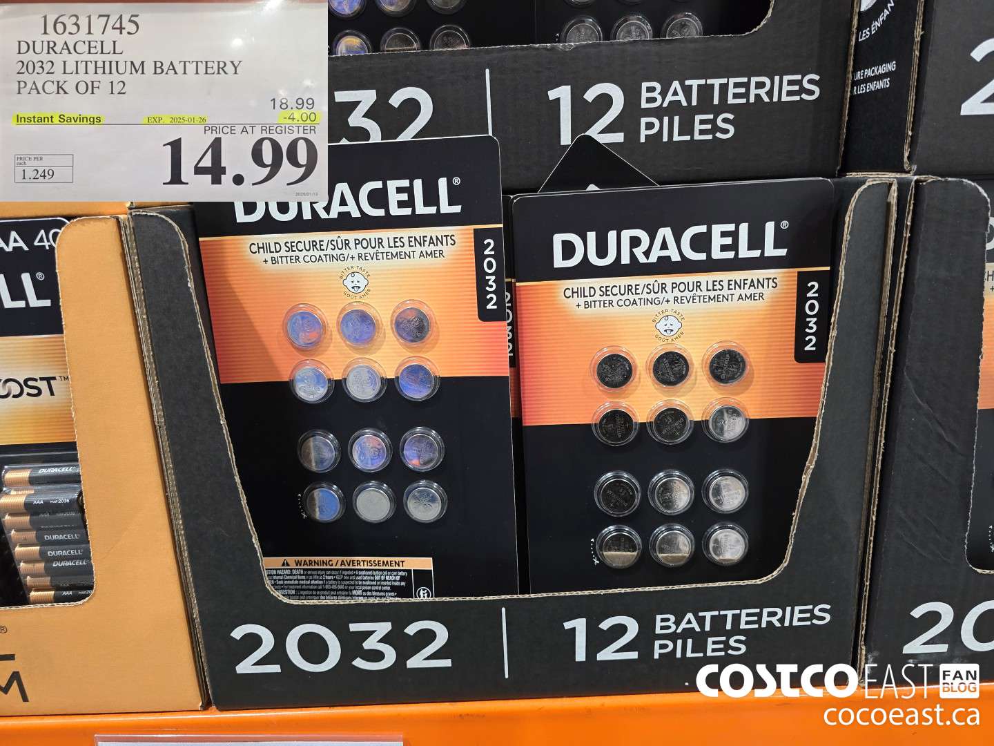 1631745 DURACELL 2032 LITHIUM BATTERY PACK OF 12 ($4.00 INSTANT SAVINGS EXPIRES ON 2025-01-26) $14.99
