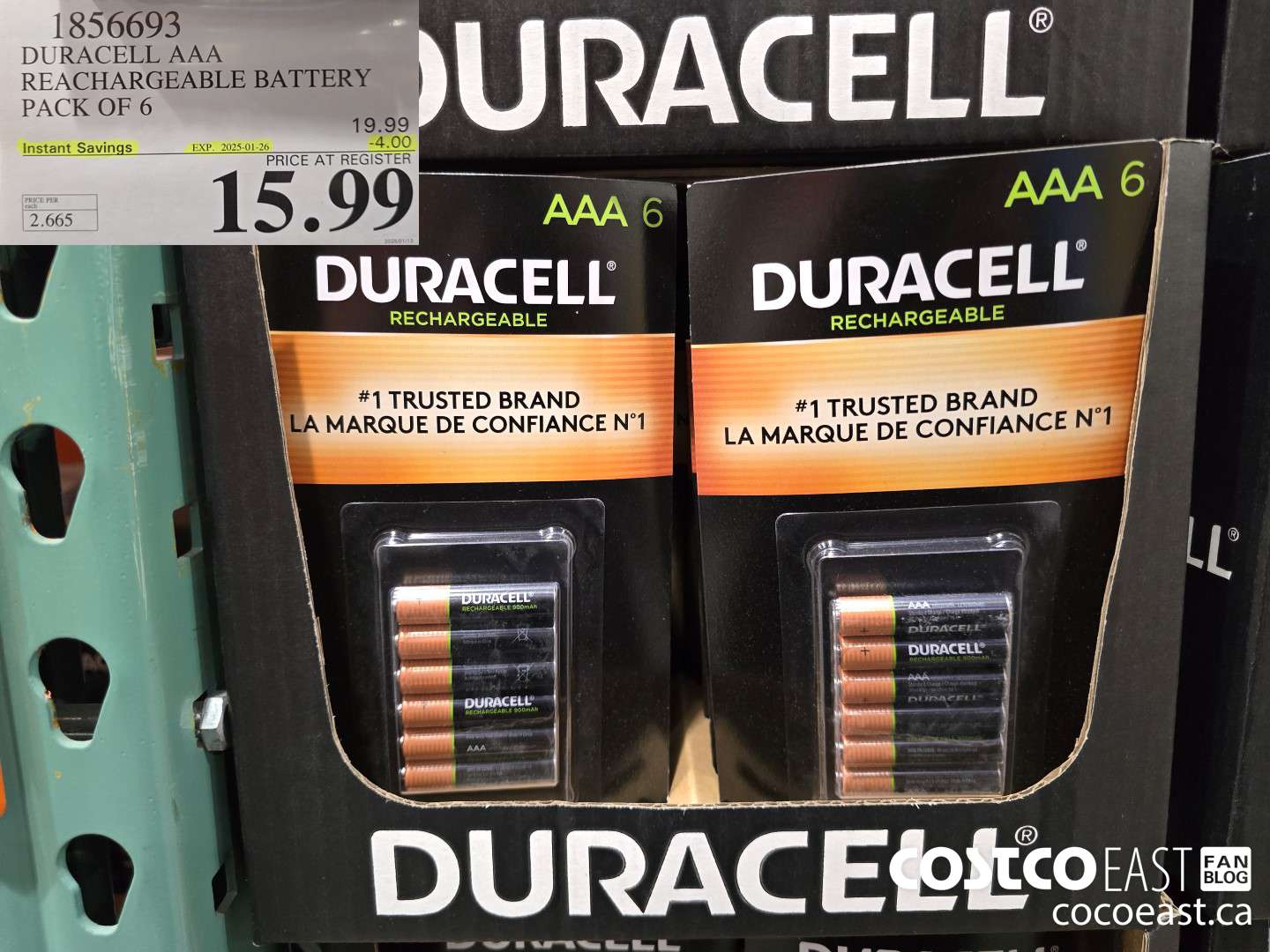 1856693 DURACELL AAA RECHARGEABLE BATTERY PACK OF 6  ($4.00 INSTANT SAVINGS EXPIRES ON 2025-01-26) $15.99