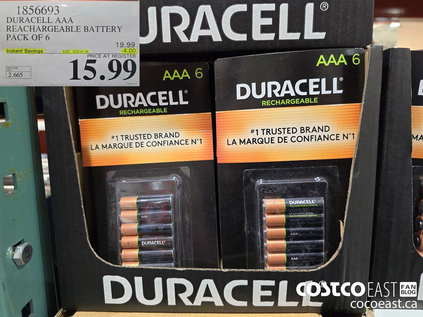 1856693 DURACELL AAA RECHARGEABLE BATTERY PACK OF 6  ($4.00 INSTANT SAVINGS EXPIRES ON 2025-01-26) $15.99