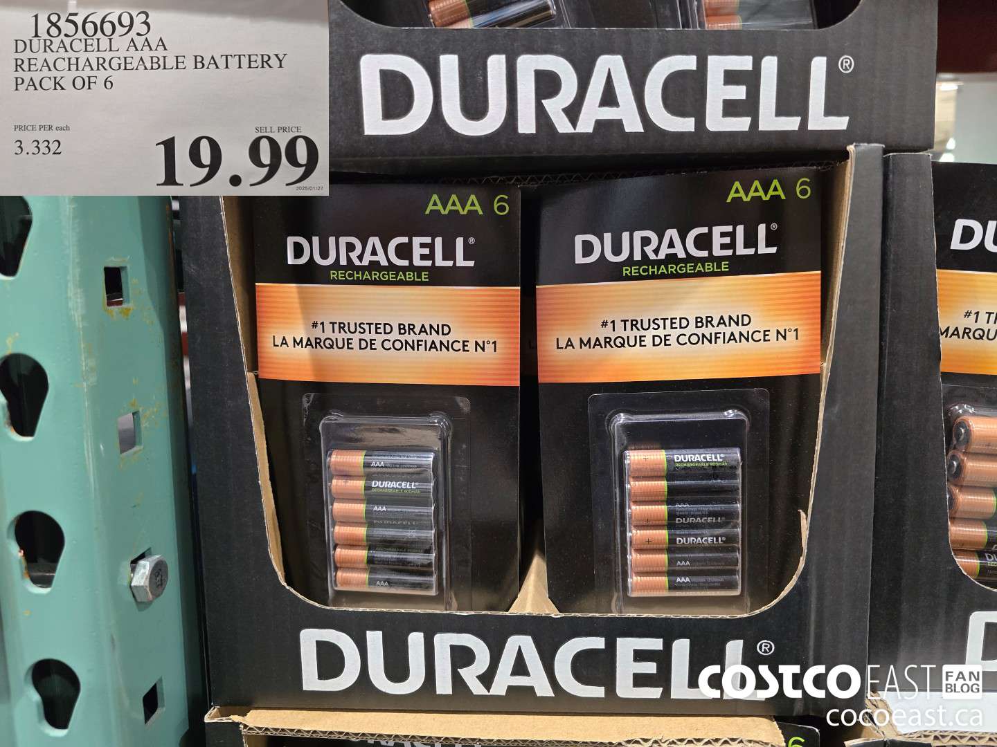 1856693 DURACELL AAA RECHARGEABLE BATTERY PACK OF 6 $19.99