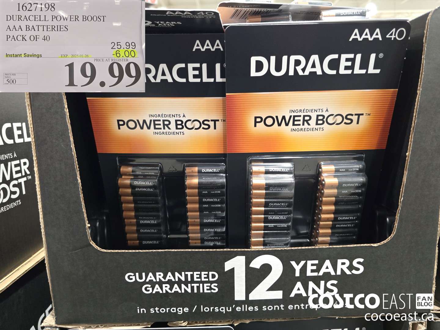 1627198 DURACELL POWER BOOST AAA BATTERIES PACK OF 40 ($6.00 INSTANT SAVINGS EXPIRES ON 2025-01-26) $19.99