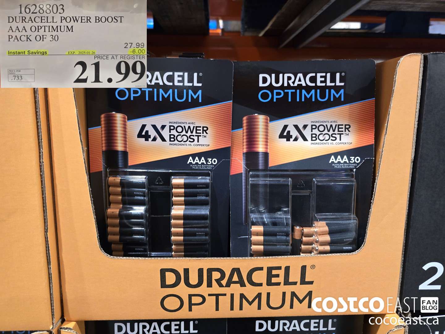 1628803 DURACELL POWER BOOST AAA OPTIMUM PACK OF 30 ($6.00 INSTANT SAVINGS EXPIRES ON 2025-01-26) $21.99