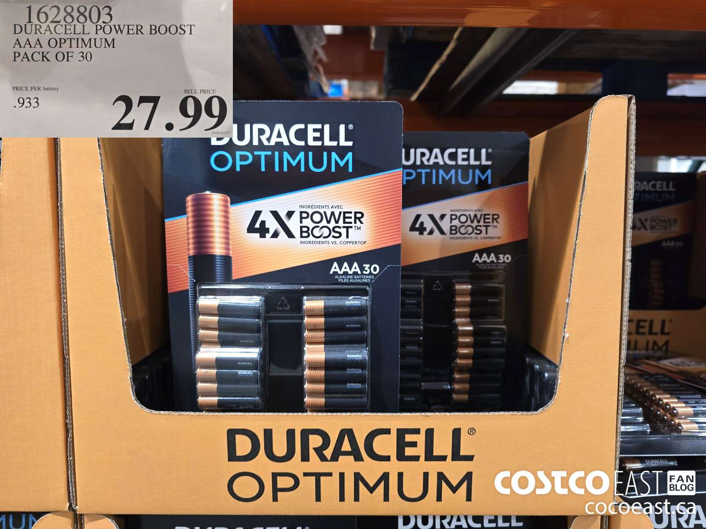 1628803 DURACELL POWER BOOST AAA OPTIMUM PACK OF 30 $27.99