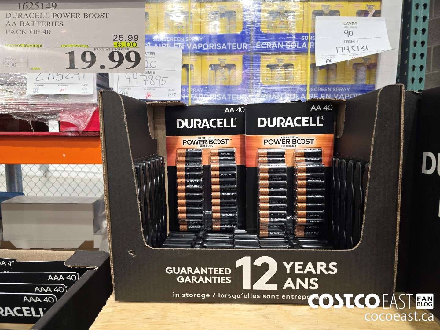 1625149 DURACELL POWER BOOST AA BATTERIES PACK OF 40 ($6.00 INSTANT SAVINGS EXPIRES ON 2025-01-26) $19.99