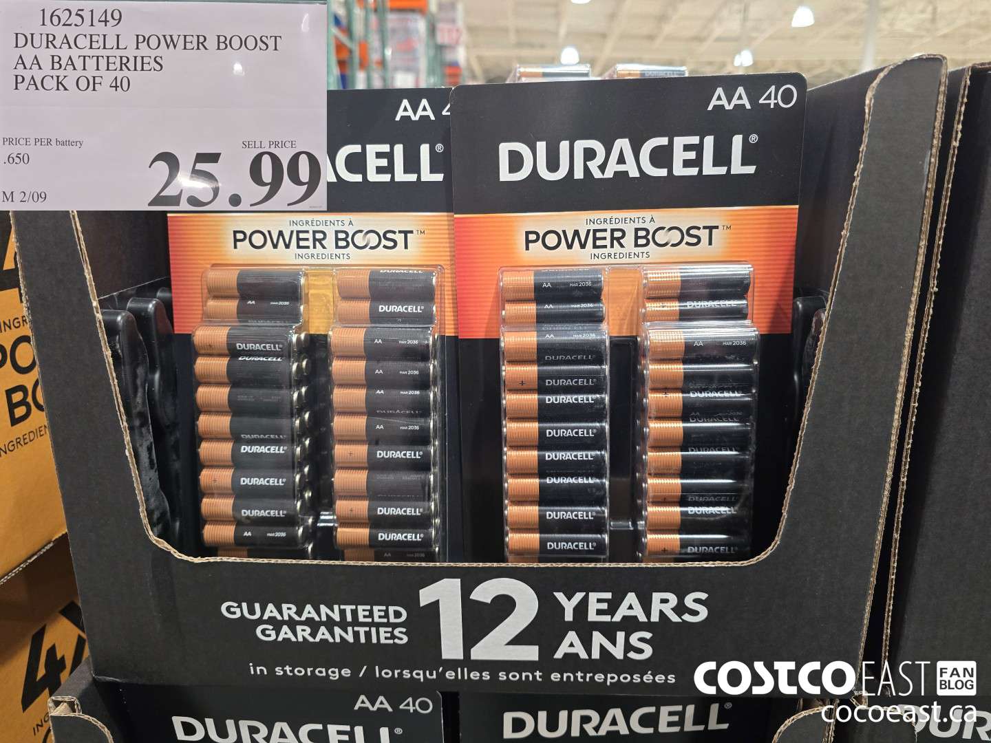 1625149 DURACELL POWER BOOST AA BATTERIES PACK OF 40 $25.99