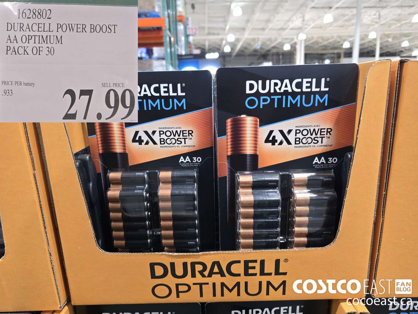 1628802 DURACELL POWER BOOST AA OPTIMUM PACK OF 30 $27.99