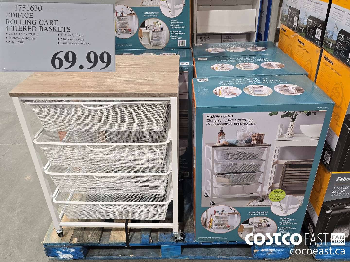 1751630 EDIFICE ROLLING CART 4 TIERED BASKETS $69.99