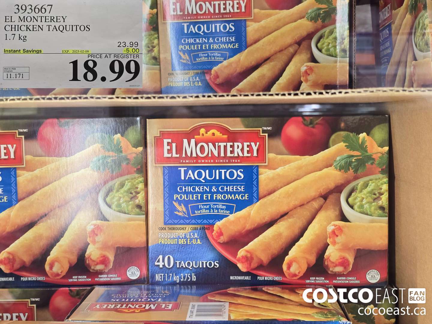 393667 EL MONTEREY CHICKEN TAQUITOS 1.7 KG ($5.00 INSTANT SAVINGS EXPIRES ON 2025-02-09) $18.99