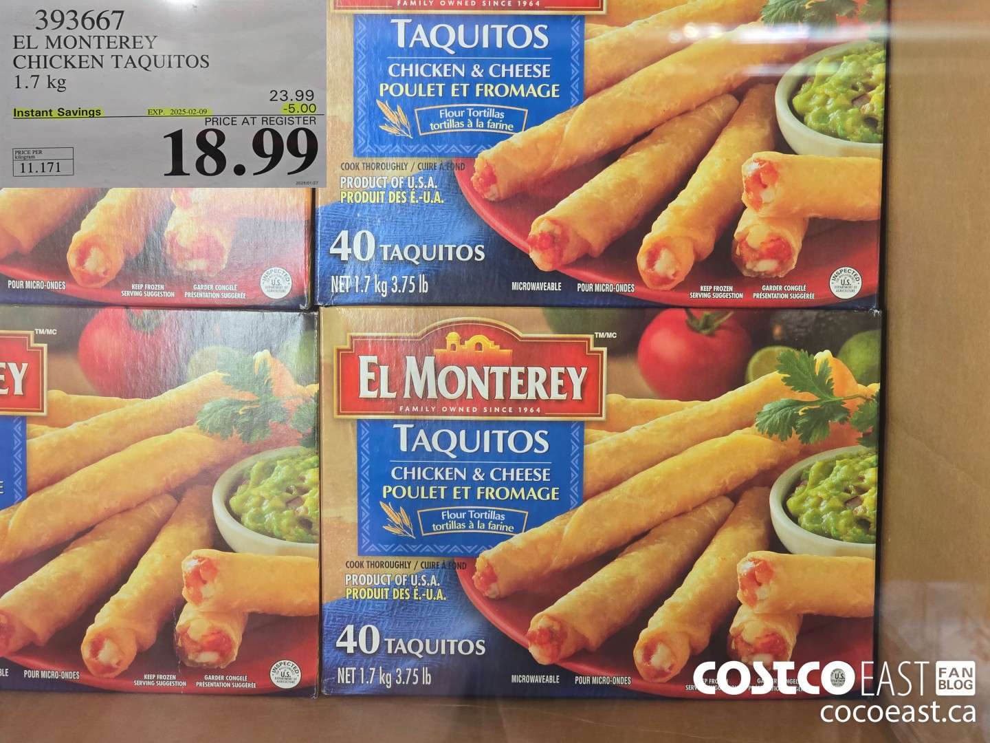 393667 EL MONTEREY CHICKEN TAQUITOS 1.7 KG ($5.00 INSTANT SAVINGS EXPIRES ON 2025-02-09) $18.99