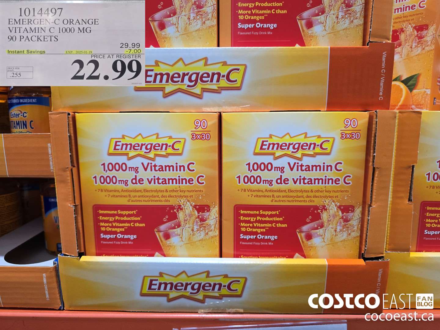 1014497 EMERGEN-C ORANGE VITAMIN C 1000 MG 90 PACKETS ($7.00 INSTANT SAVINGS EXPIRES ON 2025-01-19) $22.99