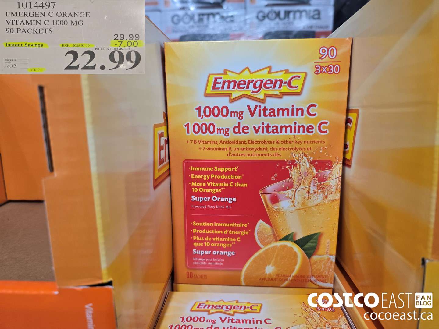 1014497 EMERGEN-C ORANGE VITAMIN C 1000 MG 90 PACKETS ($7.00 INSTANT SAVINGS EXPIRES ON 2025-01-19) $22.99
