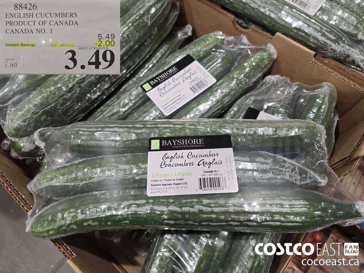 88426 ENGLISH CUCUMBERS PRODUCT OF CANADA CANADA NO. 1 ($2.00 INSTANT SAVINGS EXPIRES ON 2025-01-12) $3.49