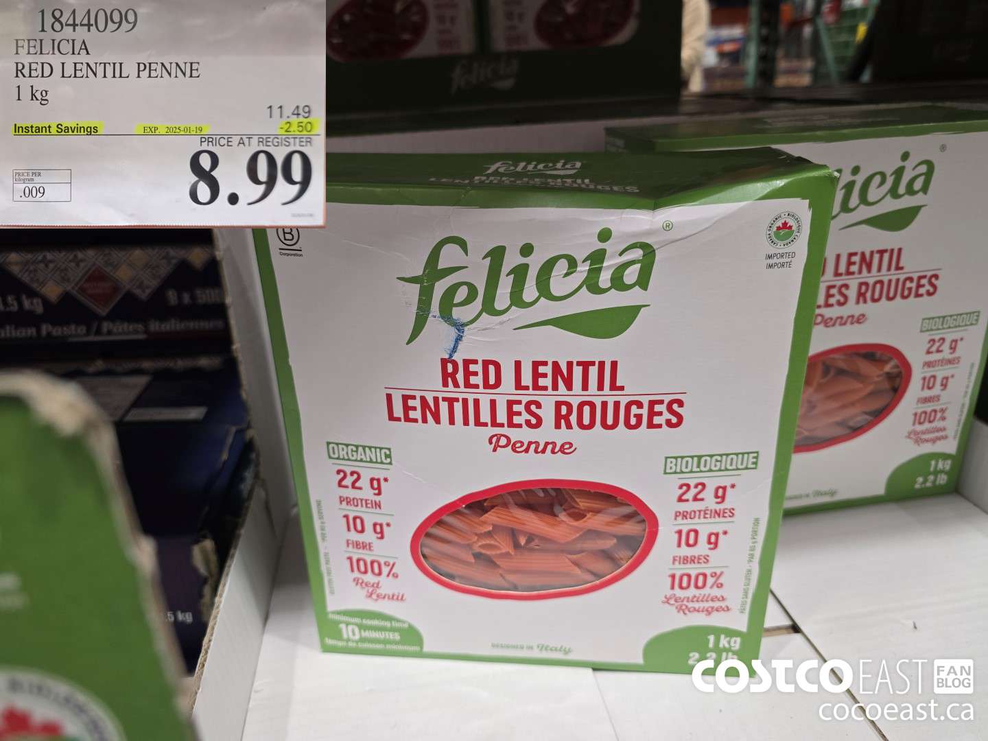 1844099 FELICIA RED LENTIL ORG PENNE 1 kg ($2.50 INSTANT SAVINGS EXPIRES ON 2025-01-19) $8.99
