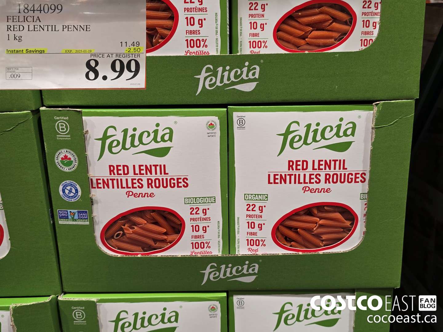 1844099 FELICIA RED LENTIL PENNE 1 kg ($2.50 INSTANT SAVINGS EXPIRES ON 2025-01-19) $8.99