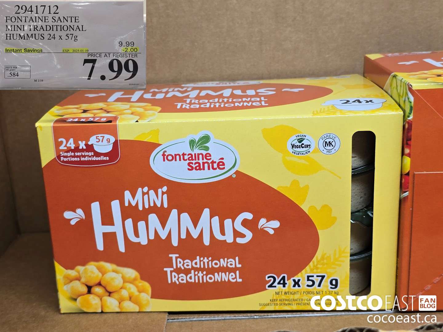 2941712 FONTAINE SANTE MINI TRADITIONAL HUMMUS 24 x 57g ($2.00 INSTANT SAVINGS EXPIRES ON 2025-01-19) $7.99