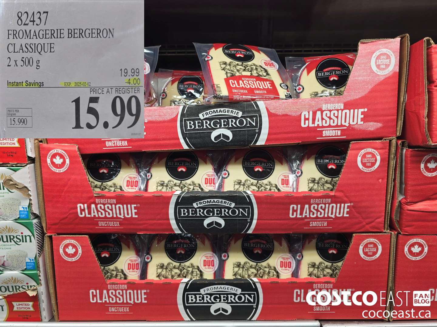 82437 FROMAGERIE BERGERON CLASSIQUE 2 x 500 g ($4.00 INSTANT SAVINGS EXPIRES ON 2025-02-02) $15.99