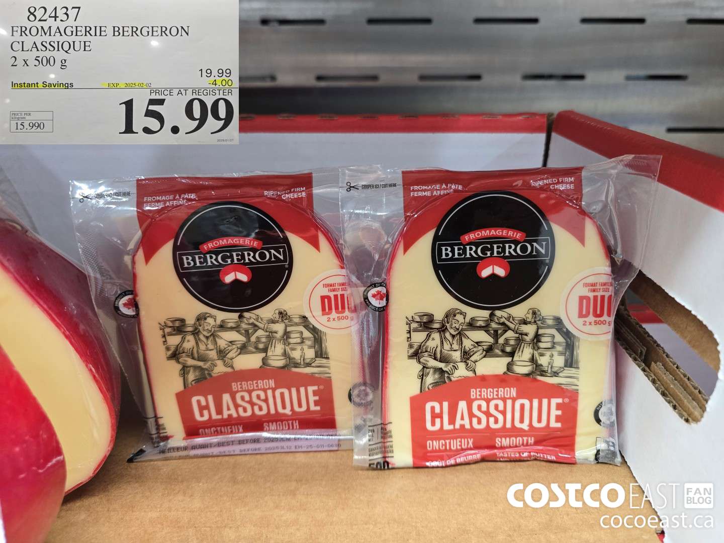 82437 FROMAGERIE BERGERON CLASSIQUE 2 x 500 g ($4.00 INSTANT SAVINGS EXPIRES ON 2025-02-02) $15.99
