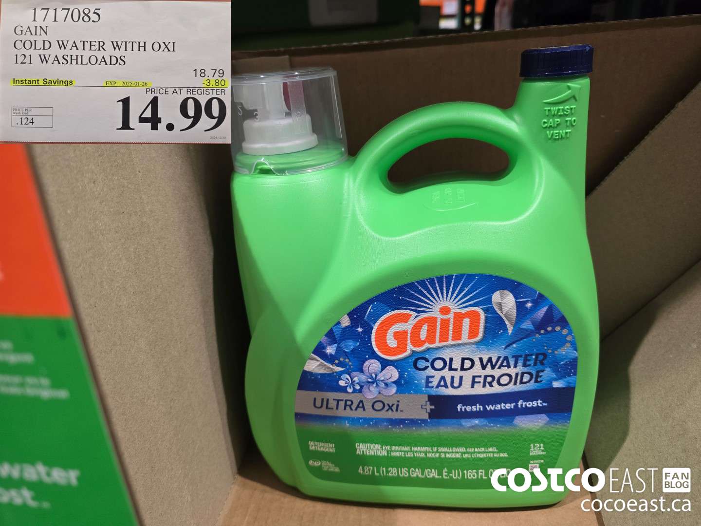 1717085 GAIN COLD WATER WITH OXI 121 wash loads ($3.80 INSTANT SAVINGS EXPIRES ON 2025-01-26) $14.99