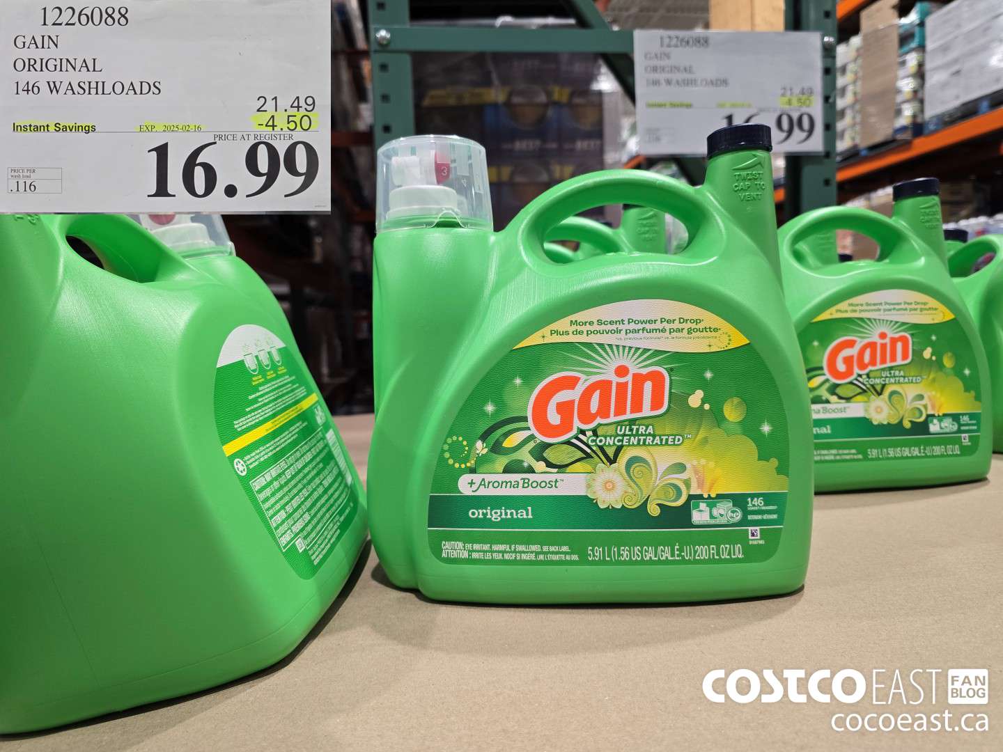 1226088 GAIN ORIGINAL 146 washloads ($4.50 INSTANT SAVINGS EXPIRES ON 2025-02-16) $16.99