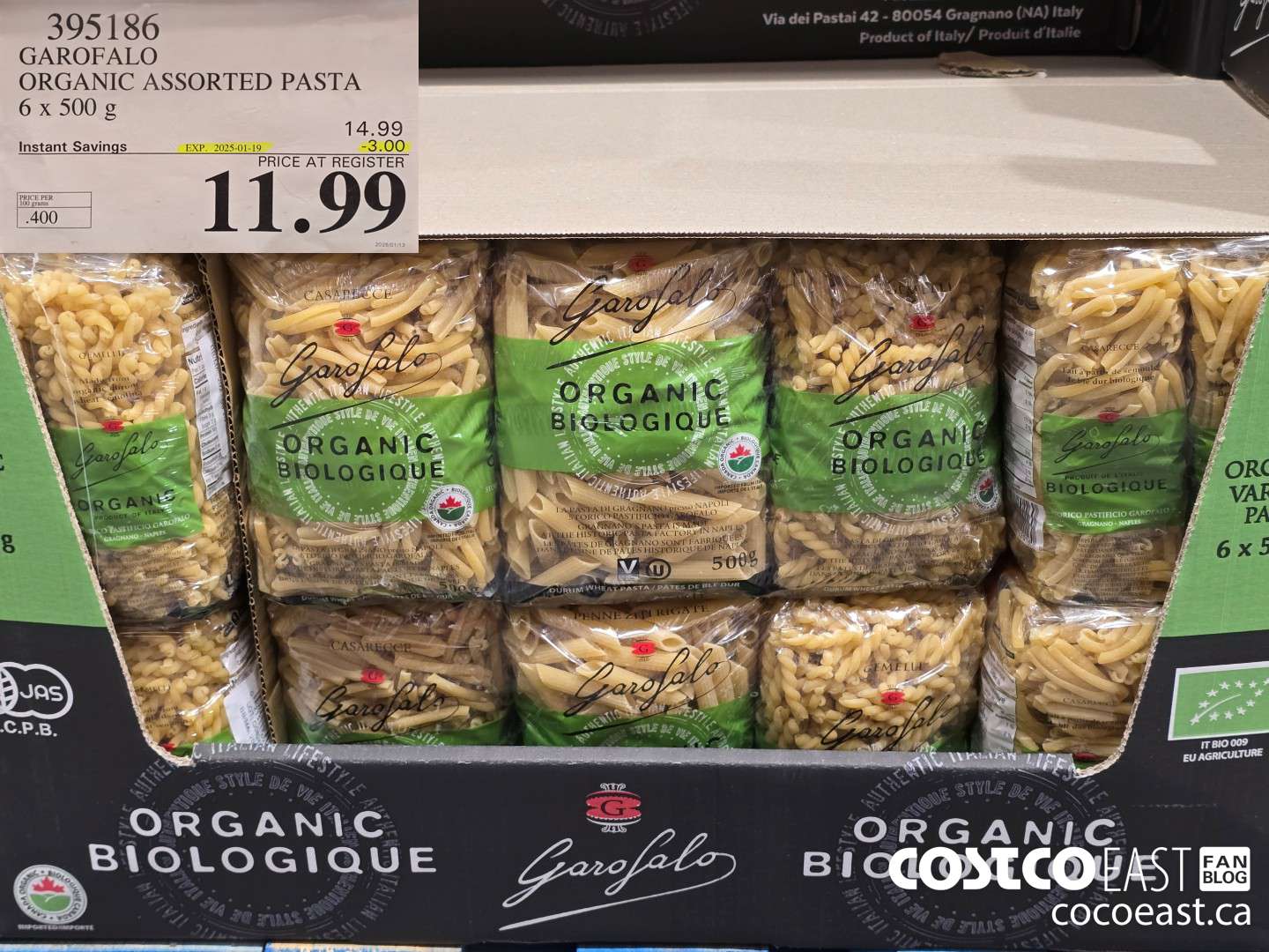 395186 GAROFALO ORGANIC ASSORTED PASTA 6 X 500 G ($3.00 INSTANT SAVINGS EXPIRES ON 2025-01-19) $11.99