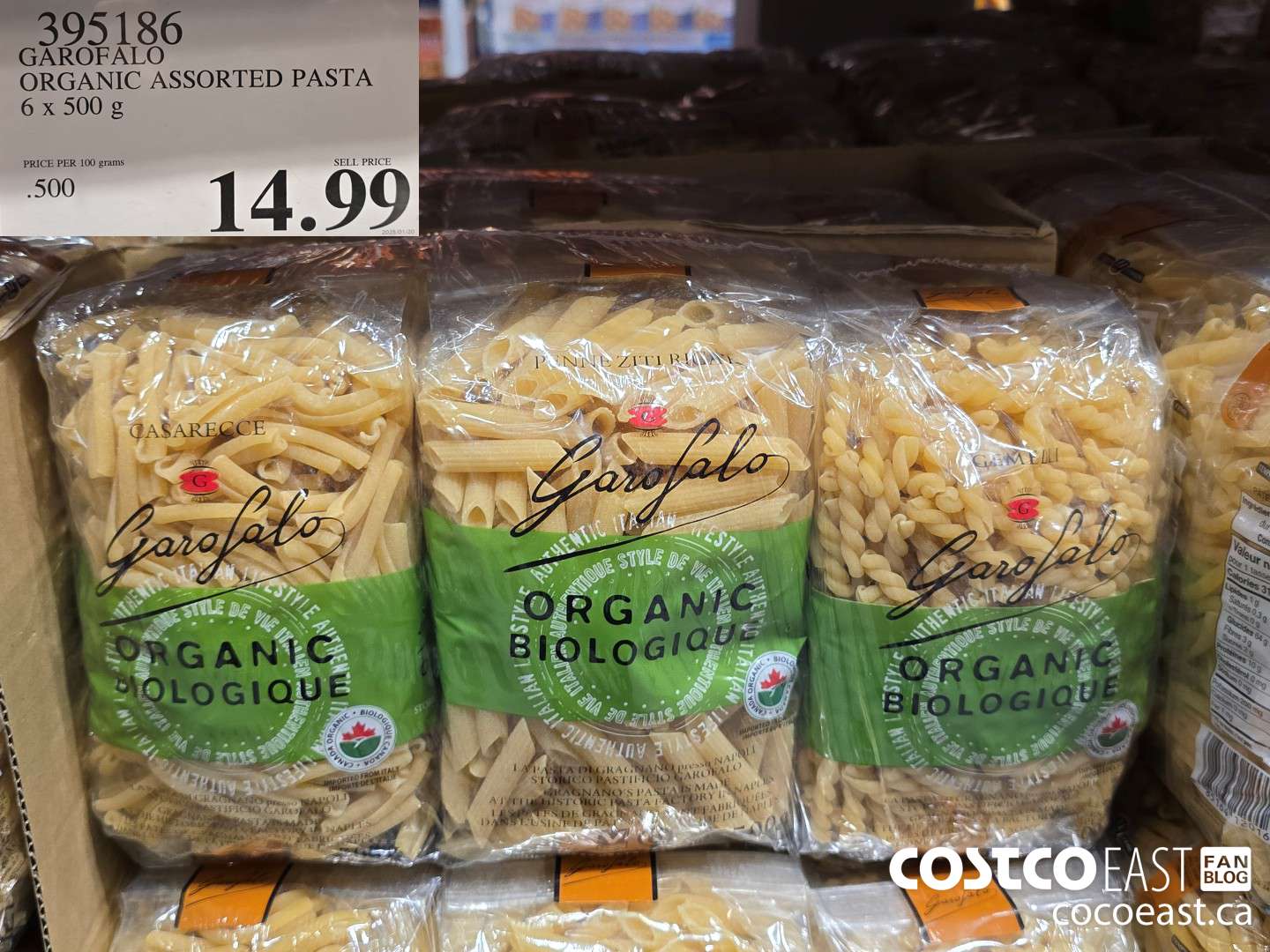 395186 GAROFALO ORGANIC ASSORTED PASTA 6 X 500 G $14.99