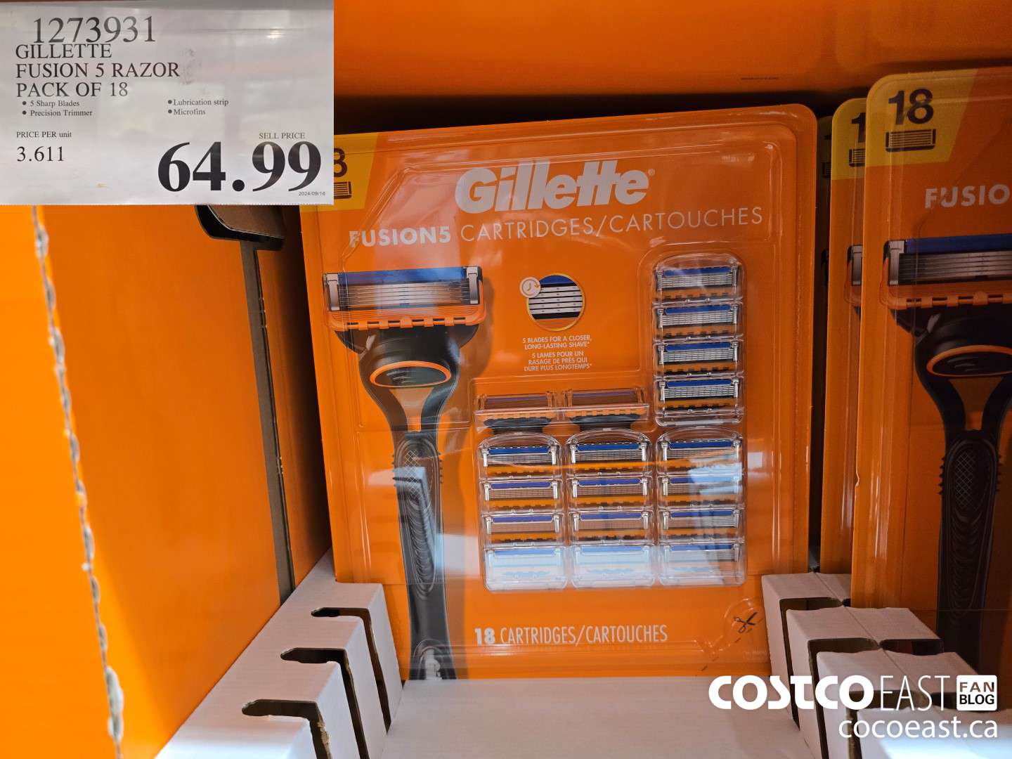 1273931 GILLETTE FUSION 5 CARTRIDGES PACK OF 18 $64.99