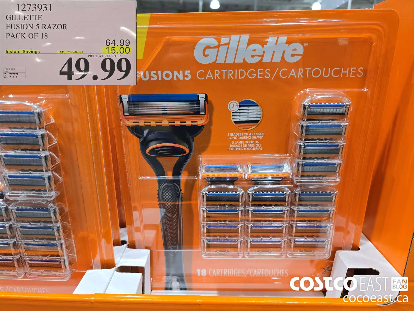 1273931 GILLETTE FUSION 5 CARTRIDGES PACK OF 18 ($15.00 INSTANT SAVINGS EXPIRES ON 2025-02-23) $49.99