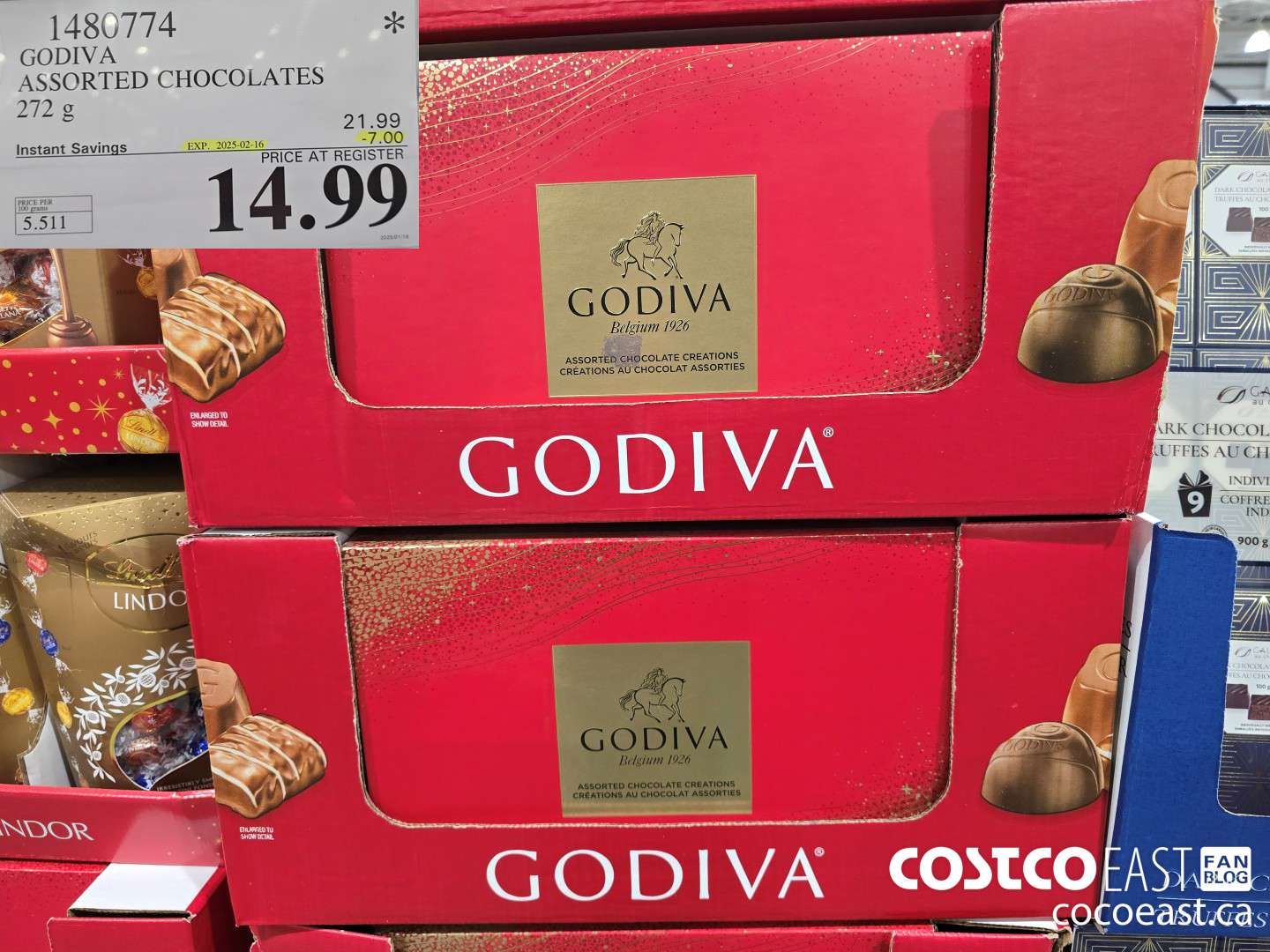 1480774 GODIVA ASSORTED CHOCOLATES 272 G ($7.00 INSTANT SAVINGS EXPIRES ON 2025-02-16) $14.99