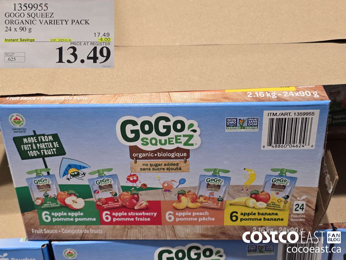 1359955 GOGO SQUEEZ ORGANIC VARIETY PACK 24 x 90 g ($4.00 INSTANT SAVINGS EXPIRES ON 2025-01-26) $13.49
