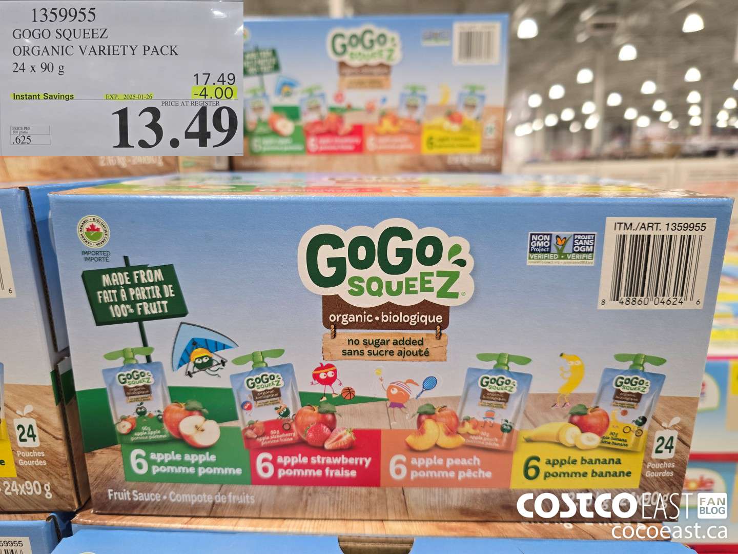 1359955 GOGO SQUEEZ ORGANIC VARIETY PACK 24 x 90 g ($4.00 INSTANT SAVINGS EXPIRES ON 2025-01-26) $13.49