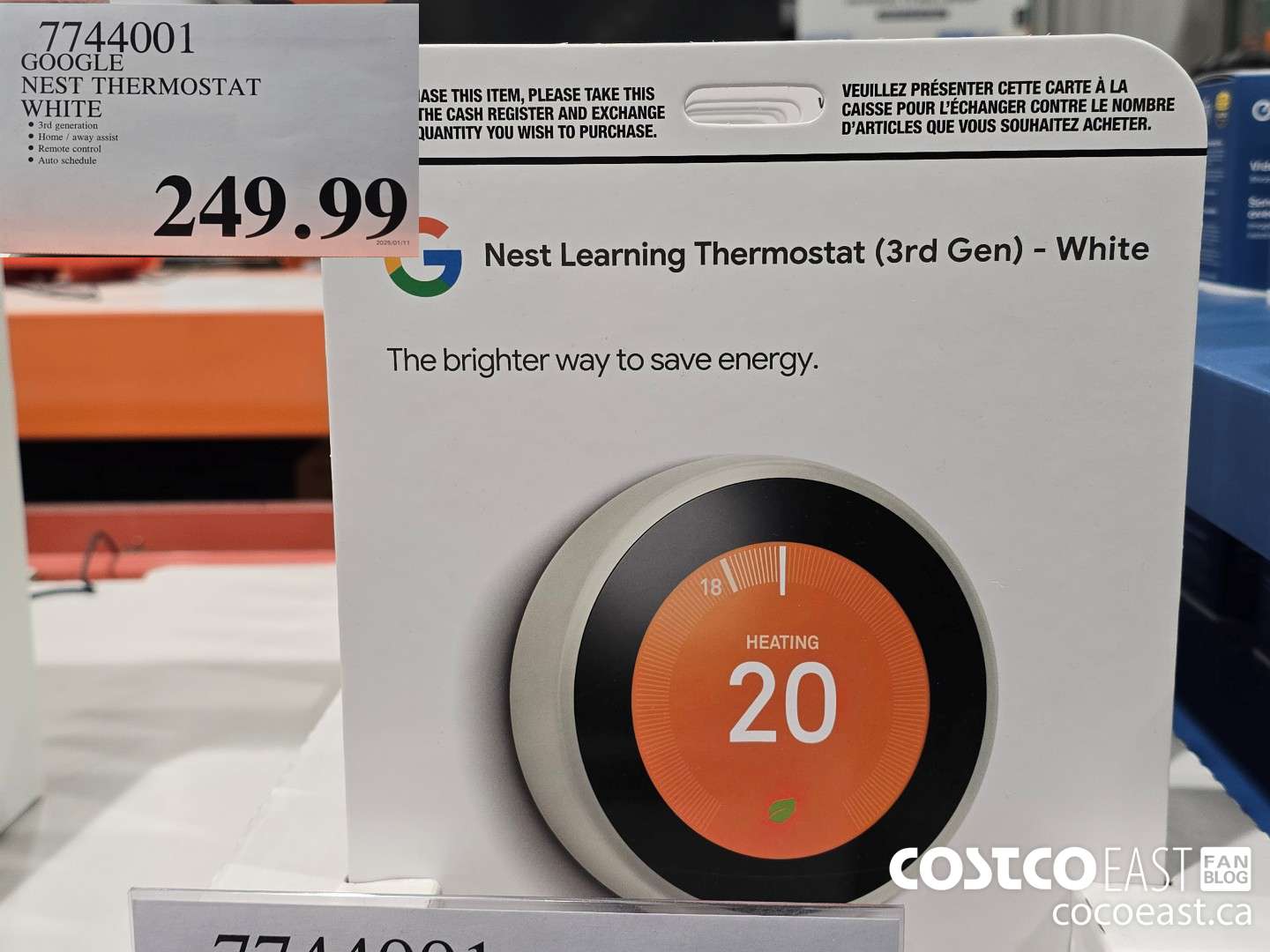 7744001 GOOGLE NEST THERMOSTAT WHITE $249.99